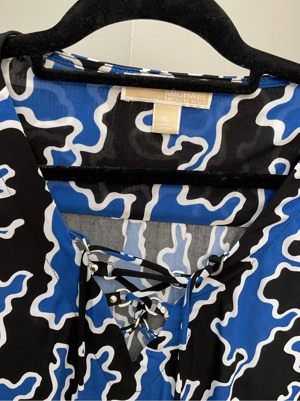 Michael Kors Blue, Black & White Abstract-Print Button-Down Shirt